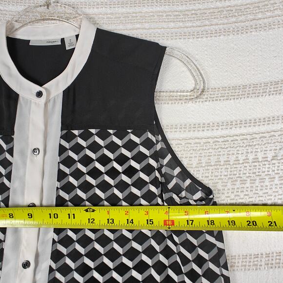 Halogen Geometric Print Button Tank Top Black White Size M Petite - Picture 3 of 8